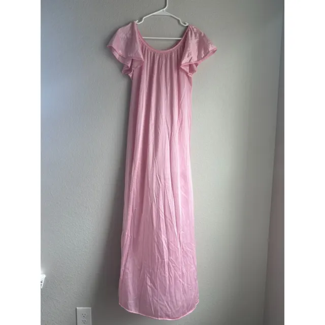Vintage 1970s Womens Sz L Light Pink Nylon Nightgown Maxi Length