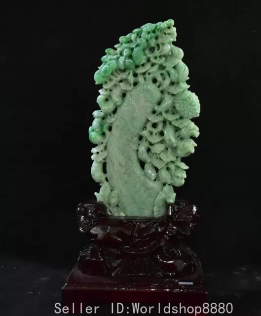 13.6" Chinese Natural Emerald Jade Carved Fengshui loofah Luffa Flower Statue