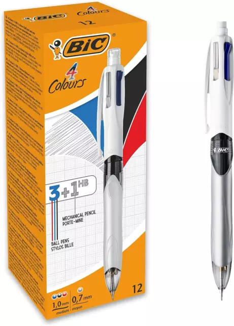 BIC 4 Colours Multifunctional Ballpoint Pen and HB 12 Count (Pack of 1)