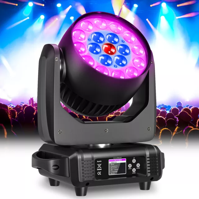 19x15W LED Zoom Moving Head Stage Light RGBW DMX Beam Wash Lighting DJ Disco Bar