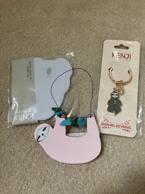 Sloth keyring, sticky notes and wooden Sloth hanging ornament