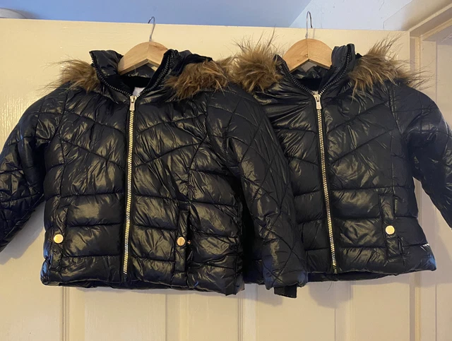Twin Girls Winter coat Bundle 3-4 years Matalan Black puffer Jacket X2