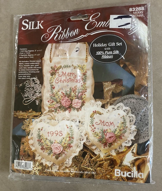Juego De Regalo De Vacaciones Bordado Cinta De Seda Bucilla #83288 Bolsa De Regalo Y 2 Sobres