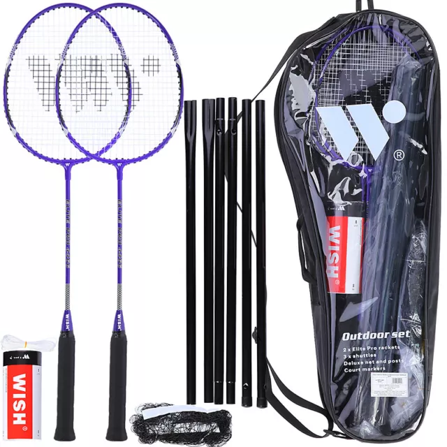 WISH | Badminton Federball Set 2 Schläger Netz Tasche Badmintonset Federballset