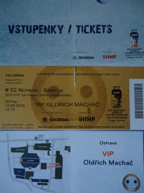 VIP TICKET Ice Hockey WC 12.5.2015 Norway vs Belarus in Ostrava