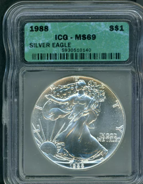 1988 American Silver Eagle ASE S$1 ICG MS69 MS-69 BEAUTIFUL