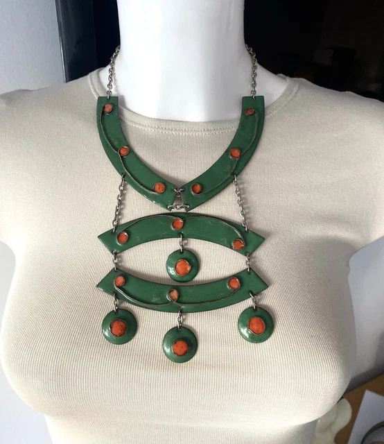 Collier Vintage Années 60 En Céramique Orange - Attribué à La Créatrice Denise Gatard - Occasion