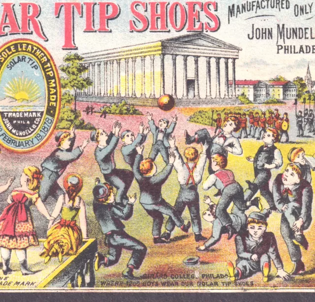 19th Century Soccer Shoe Trade Card c 1880s Girard College Solar Tip Advertising