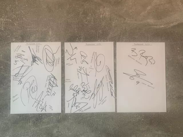 18 x SWANSEA CITY FC signatures - hand signed - white autograph paper