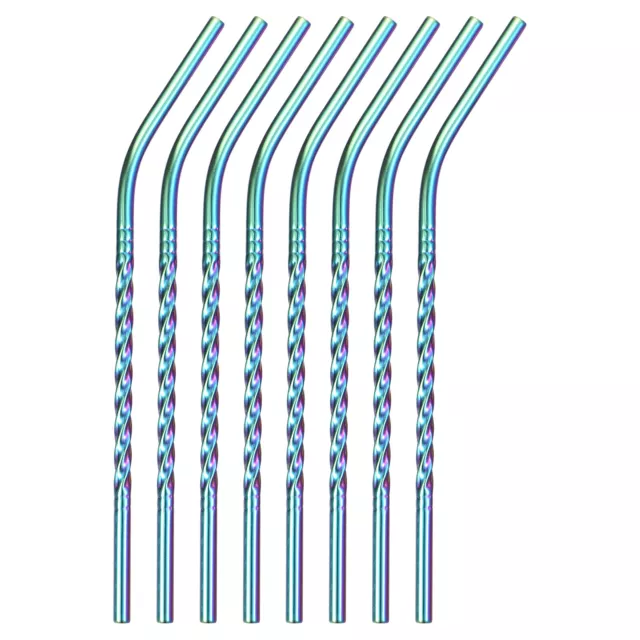 8Pcs 8.27" Long 0.24" Dia Stainless Steel Straws Bent Threaded Straws(Rainbow)