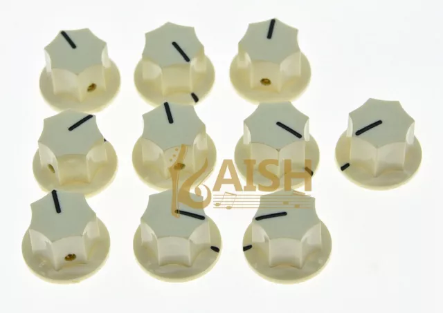 10x Brass Insert USA Size 1/4" Large Jazz J Bass Knobs MXR Style Knob Aged White