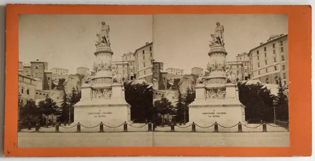 Italy Genoa Monument Christopher Columbus c1870 Photo Stereo Albumin Vintage