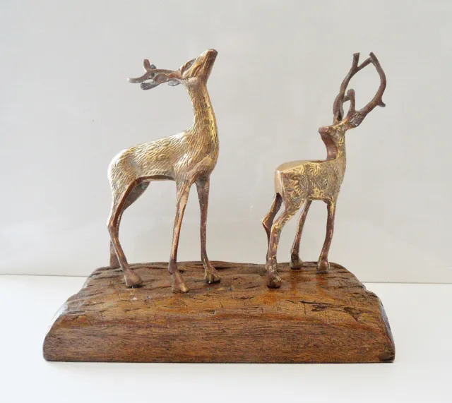 Sculpture Art Deco Vintage Chevreuil Cerf Biche En Bronze Sur Bois Design' 3