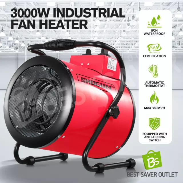 Electric Industrial Fan Heater Free Standing Shed Warming Dryer Portable 3KW