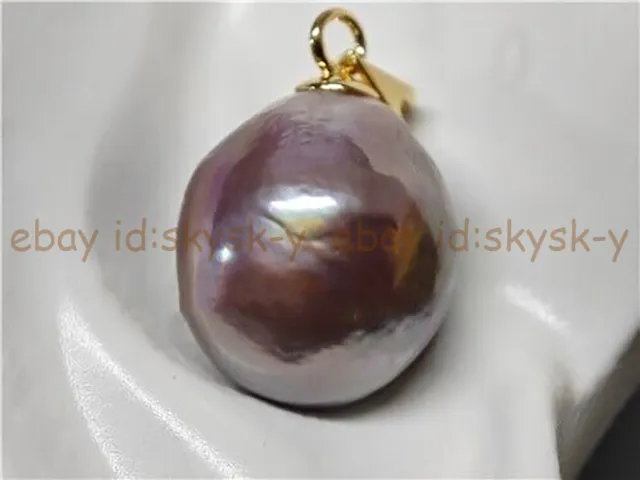 AAA Purple 13-14mm Natural South Sea Baroque Pearl Pendant 14K Yellow Gold