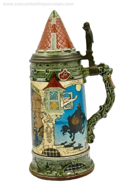 RARE 1L Mettlach 1890 Villeroy Boch Bier Stein Schlitt Thirsty Knight Beer 30cm