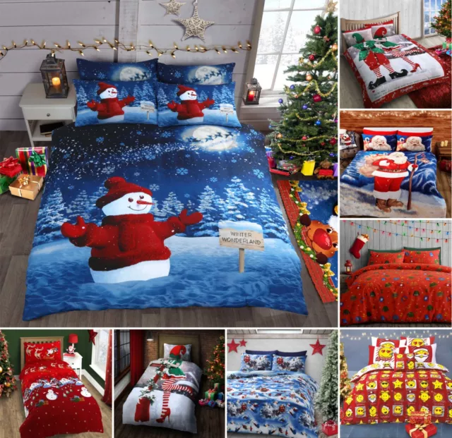 Christmas Bedding Festive Duvet Cover Polycotton Bedding Sets Santa Snowman
