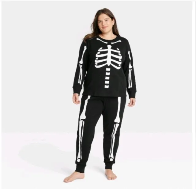Women's Halloween Skeleton Print Matching Family Pajama Sleep 2 Pc Set 2X Target