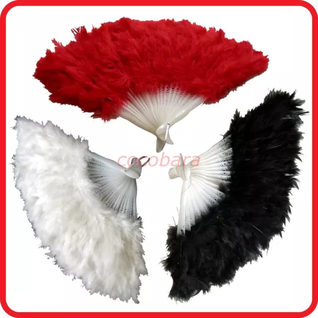 Black- Red- White-Fluffy Feather Fan Hand Held Folding Fan-20S 50S Costume-Dance