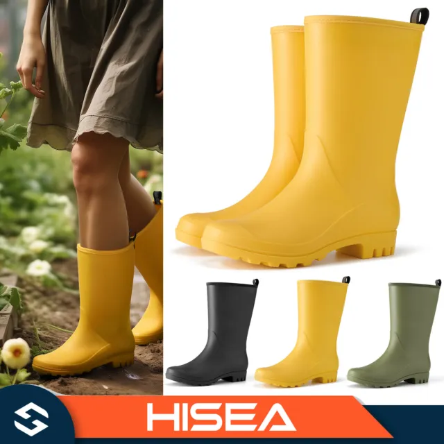 HISEA Women Waterproof Rain Boots Wider Calf Non-Slip Wellies Garden Work Boots