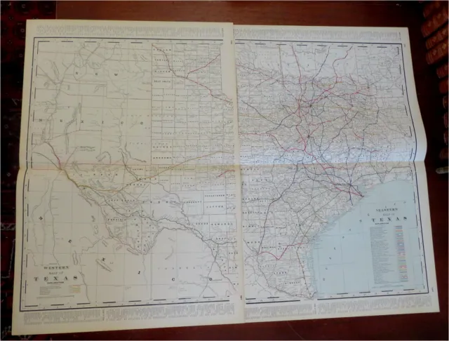 Texas Eastern & Western Dallas El Paso c.1880's-90 Cram large two sheet map