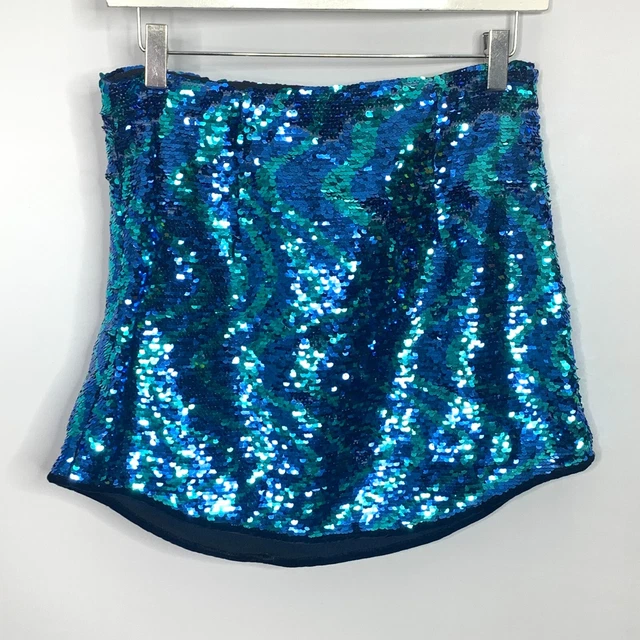 ZARA MINIGONNA BLU medio paillettes vortici festa curve vita alta discoteca EUR 30 14 PicClick IT