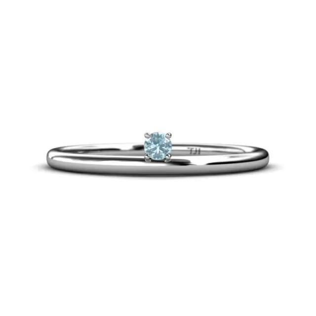 Round Aquamarine Solitaire Asymmetrical Stackable Ring 14K Gold JP:230799