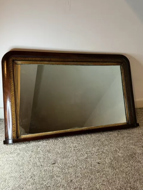 Edwardian Inlaid Large Over-mantel Mirror With Gold Detail.