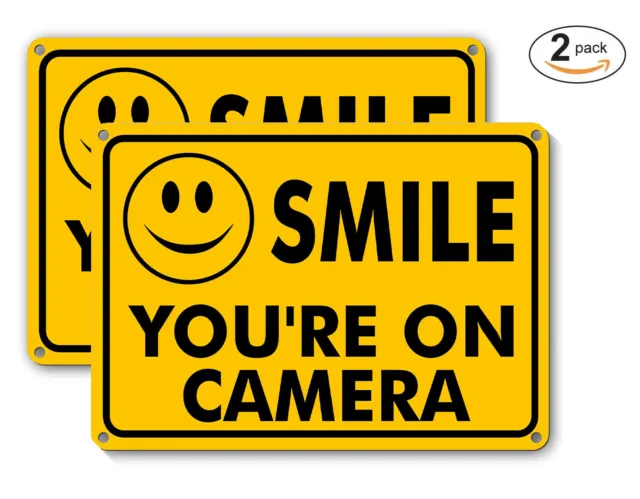 2 SMILE YOU'RE ON CAMERA Yellow Business Security Sign CCTV Video Surveillance