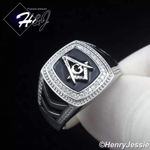 Men 925 Sterling Silver Icy Cz Gold Plated/Silver Masonic Master Mason Ring*R214