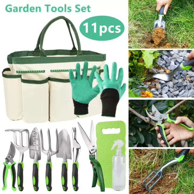11pc Garden Tools Set with Bag Gardening Kit Trowel Secateurs Fork Knee Pad