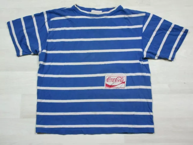 Vintage Coca-Cola Coke 1980s Striped T Shirt Soda Pop Promo Single Stitch USA