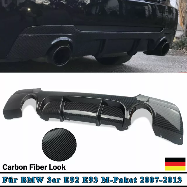 Heckansatz Heckspoiler Diffusor für BMW E92 E93 M-Paket 2-Rohr Carbon Fiber Look