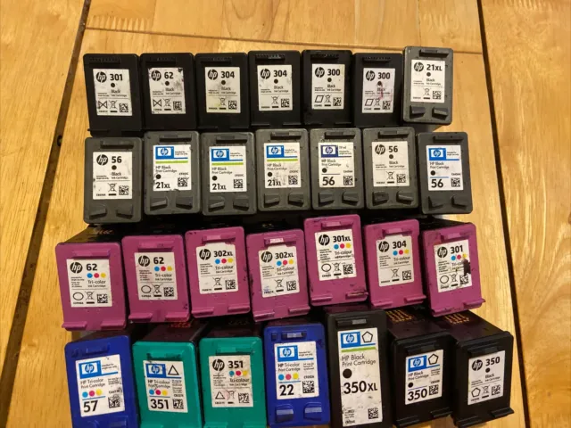 28 Empty Genuine Original HP Black and Colour used printer ink cartridges