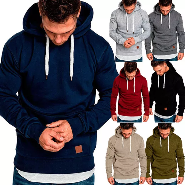 Uomo Felpa con Cappuccio Casual Solido Tasca Slim Fit Maglione Pullover Tappi