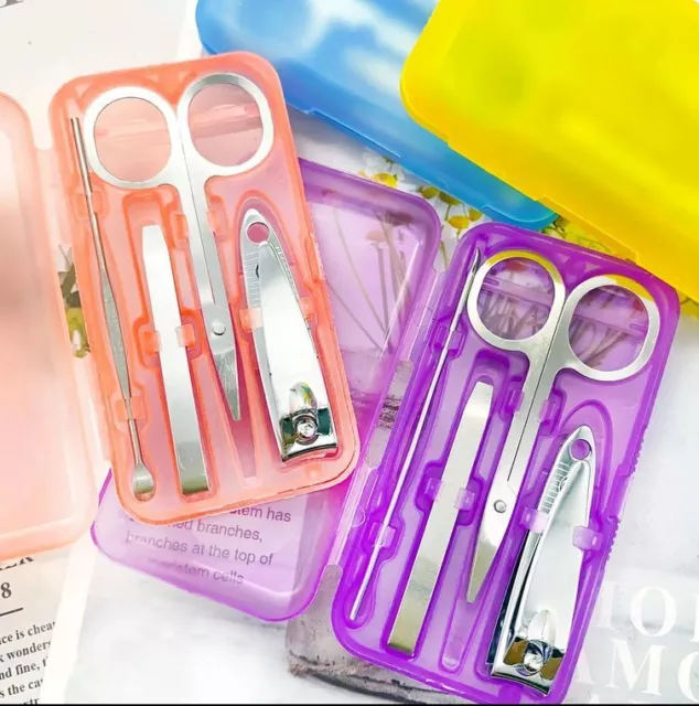 Set of 4 - 4 Piece Manicure Travel Kit Nail Set Clippers Scissors Cheap 4 Colors