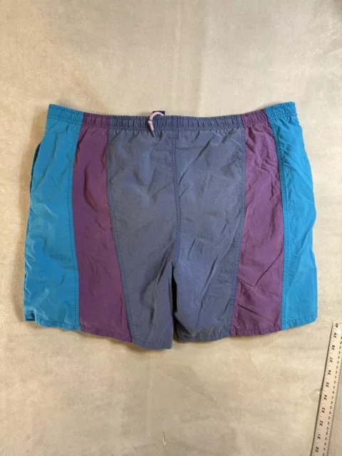 Vintage 80s 90s Towncraft Swim Shorts Lined Trunks Blue Purple Green Drawstring