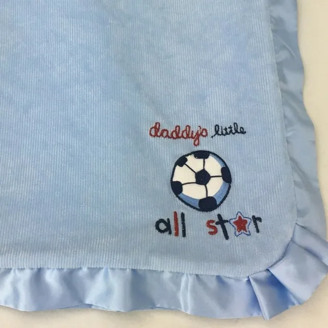 Carters Baby Blanket Blue Satin Trim Sports Theme Daddys Little All Star