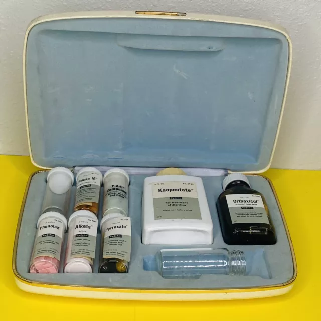 Vtg 1960s UPJOHN Medicine Kit Bottles Vials Pharmacy Apothecary Case Pharma