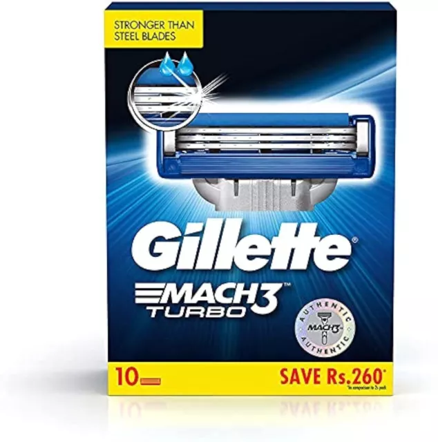 Cuchillas de afeitar Gillette Mach Turbo 3 - Paquete de 10 (cartuchos)