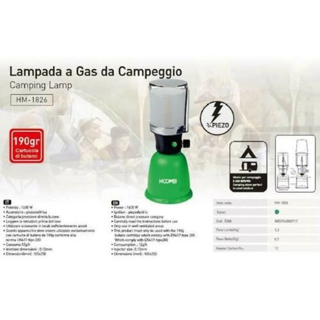 Kit lampe à gaz + réchaud à gaz coque inox allumage piezo + 4 cartouches 190gr c