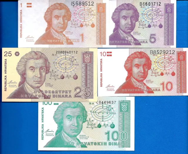 Croatia P-16 P-17 P-18 P-19 P-20 Uncirculated Banknotes Set # 1