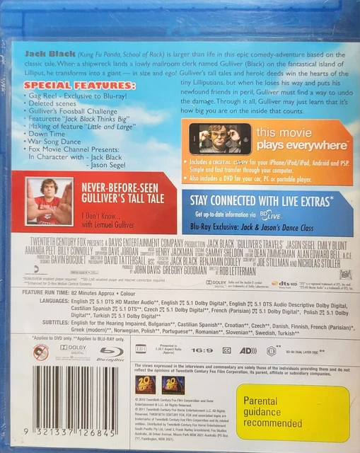 GULLIVER'S TRAVELS 2010 Blu-ray (2 Disc set) Region B Jack Black