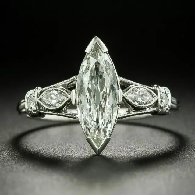 Bague de mariage antique Art déco vintage en or blanc 14 carats sur diamant...