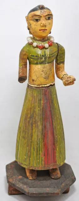 Antique Wooden Goddess Gangaur Idol Figurine Original Old Hand Carved Fine Paint