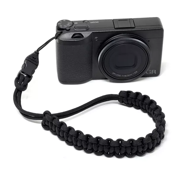 "Cordy Classic” Black Paracord Camera Wrist Strap OPTech Mini QD Loop, GR3 RX100