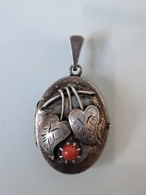 Collier Tibétain Reliquaire – Argent 925, Corail Et Sodalite, Pendentif Boîte Ethnique, Occasion
