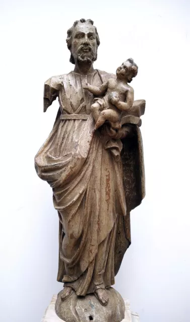 statue St Joseph à l'enfant Jésus bois sculpté 18 siècle
