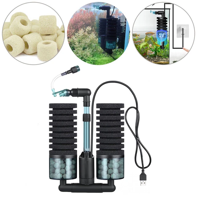 2W Quiet Electric Power Fish Tank Filter M Aquarium Double Sponge Filter Tool