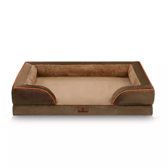 Coffee Orthopedic L XL Dog Bed 3+1/2Side Memory Foam Bolster Pet Sofa with Cover